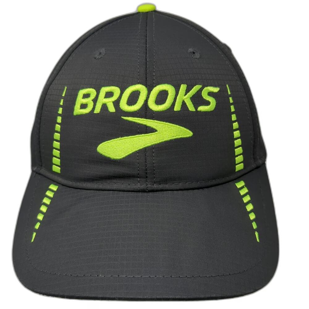 Brooks Baseball Cap Gray One Size Neon Green Logo Slideback Running hat